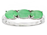 Green Jadeite Rhodium Over Sterling Silver Ring