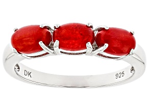 Red Jadeite Rhodium Over Sterling Silver Ring