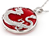 Multi-Color Jadeite Rhodium Over Sterling Silver Interchangeable Dragon Pendant with Chain