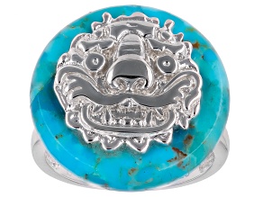 Blue Turquoise Rhodium Over Sterling Silver Dragon Ring