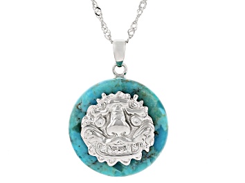 Picture of Blue Turquoise Rhodium Over Sterling Silver Pendant with Chain