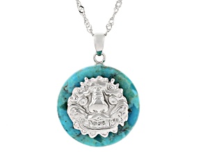 Blue Turquoise Rhodium Over Sterling Silver Dragon Pendant with Chain