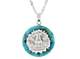 Blue Turquoise Rhodium Over Sterling Silver Dragon Pendant with Chain