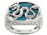 Blue Turquoise Rhodium Over Sterling Silver Dragon Ring
