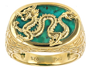 Blue Turquoise 18k Yellow Gold Over Sterling Silver Dragon Ring