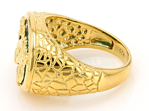 Blue Composite Turquoise 18k Yellow Gold Over Sterling Silver Dragon Ring