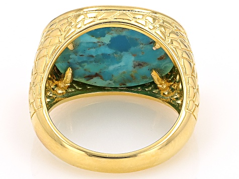 Blue Composite Turquoise 18k Yellow Gold Over Sterling Silver Dragon Ring
