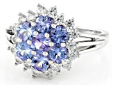 Blue Tanzanite Rhodium Over Sterling Silver Ring 1.84ctw