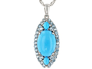 Picture of Blue Sleeping Beauty Turquoise Rhodium Over Sterling Silver Pendant With Chain 0.91ctw
