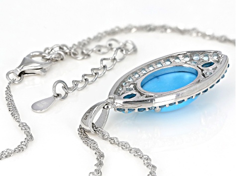Blue Sleeping Beauty Turquoise Rhodium Over Sterling Silver Pendant With Chain 0.91ctw