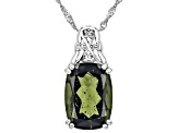 Green Moldavite Rhodium Over Sterling Silver Pendant with Chain 4.06ctw