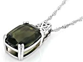 Green Moldavite Rhodium Over Sterling Silver Pendant with Chain 4.06ctw