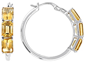 Yellow Citrine Rhodium Over Sterling Silver Hoop Earrings 5.61ctw