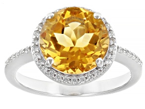 Yellow Citrine Rhodium Over Sterling Silver Ring 3.12ctw