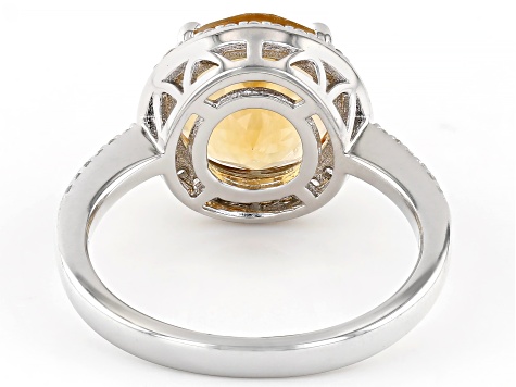 Yellow Citrine Rhodium Over Sterling Silver Ring 3.12ctw