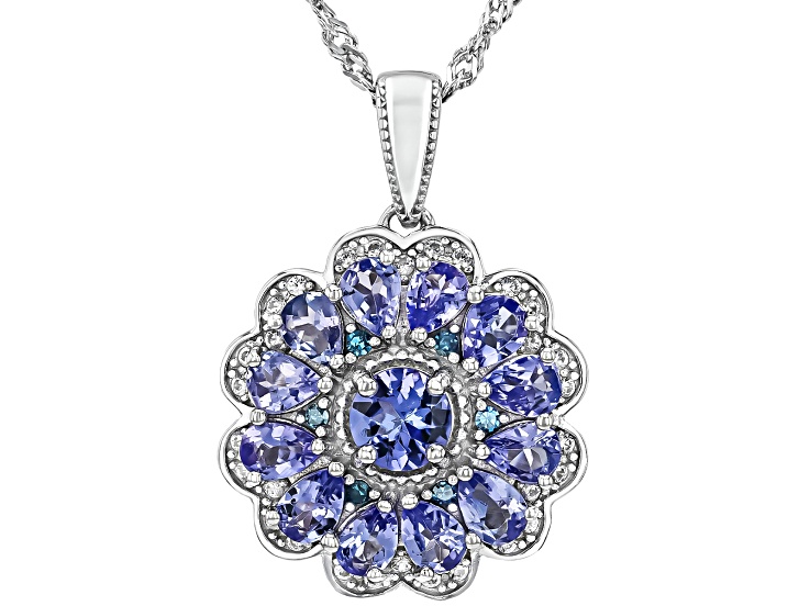 Blue Tanzanite Rhodium Over Sterling Silver Pendant with