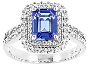 Blue Tanzanite With White Zircon Rhodium Over Sterling Silver Ring 2.37ctw