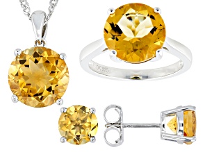 Yellow Citrine Rhodium Over Sterling Silver Pendant with Chain, Earrings, and Ring Set 11.65ctw