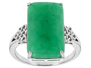 Green Jadeite Rhodium Over Sterling Silver Ruyi Knot Ring