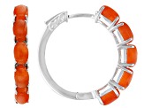 Orange Jadeite Rhodium Over Sterling Silver Hoop Earrings