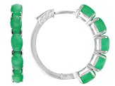 Green Jadeite Rhodium Over Sterling Silver Hoop Earrings