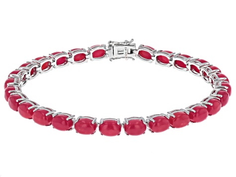 Red Jadeite Rhodium Over Sterling Silver Bracelet