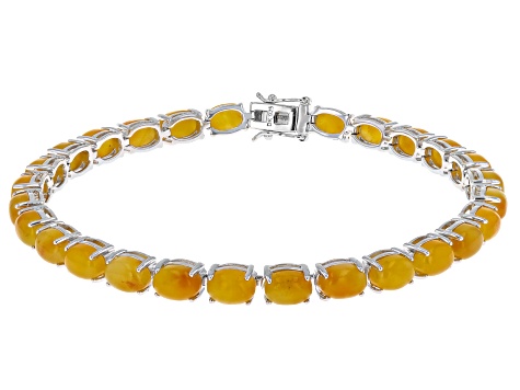 Yellow Jadeite Rhodium Over Sterling Silver Bracelet