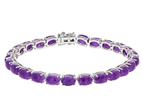 Purple Jadeite Rhodium Over Sterling Silver Bracelet