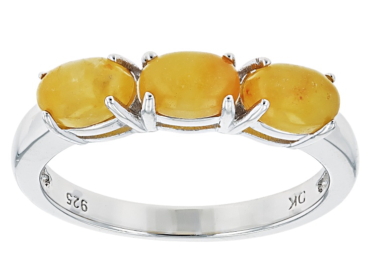 Yellow Jadeite Rhodium Over Sterling Silver Ring - SHD579 | JTV