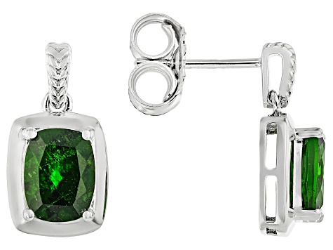 Green Chrome Diopside Rhodium Over Sterling Silver Earrings 2.55ctw