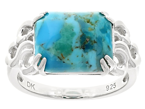 Blue Composite Turquoise Rhodium Over Sterling Silver Ring