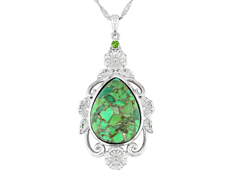 Green Mohave Turquoise Rhodium Over Sterling Silver Pendant with Chain 0.07ct