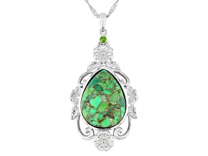 Green Mohave Turquoise Rhodium Over Sterling Silver Pendant with Chain 0.07ct