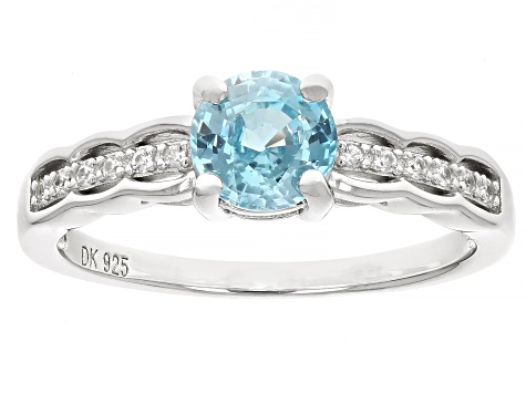 Blue Zircon Rhodium Over Sterling Silver Ring 1.51ctw