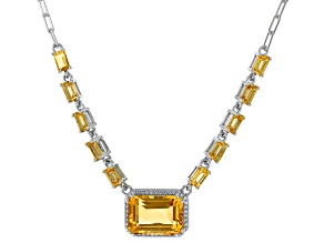 Yellow Citrine Rhodium Over Sterling Silver Necklace 8.73ctw