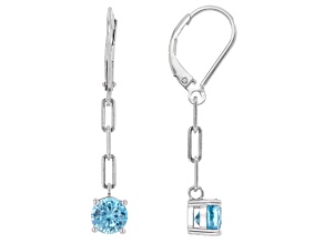 Blue Zircon Rhodium Over Sterling Silver Earrings 2.01ctw