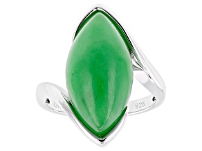 Green Jadeite Rhodium Over Sterling Silver Ring