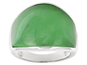 Green Jadeite Rhodium Over Sterling Silver Ring