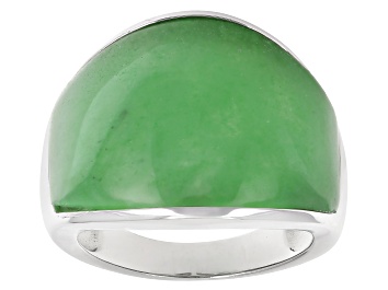 Picture of Green Jadeite Rhodium Over Sterling Silver Ring
