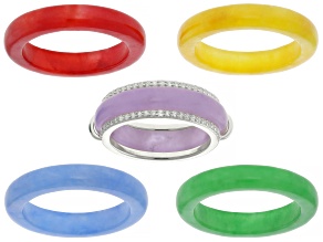 Multi-Color Jadeite Rhodium Over Sterling Silver Interchangeable Ring 0.16ctw