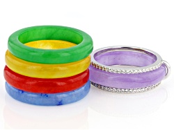 PalmBeach Sterling Silver Multi Stone 14 Piece Set Interchangeable Ring Set Sizes 5-10 Size 5