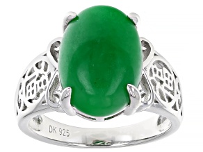Green Jadeite Rhodium Over Sterling Silver Ring