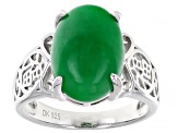 Green Jadeite Rhodium Over Sterling Silver Ring