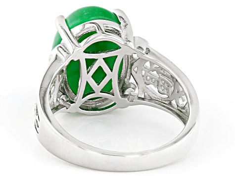 Green Jadeite Rhodium Over Sterling Silver Ring