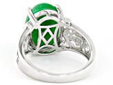 Green Jadeite Rhodium Over Sterling Silver Ring