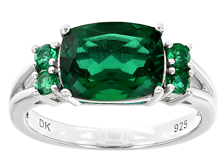 Green Lab Created Emerald Rhodium Over Sterling Silver Ring 2.62