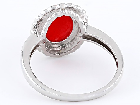 Red Jadeite Rhodium Over Sterling Silver Ring - SHD668 | JTV