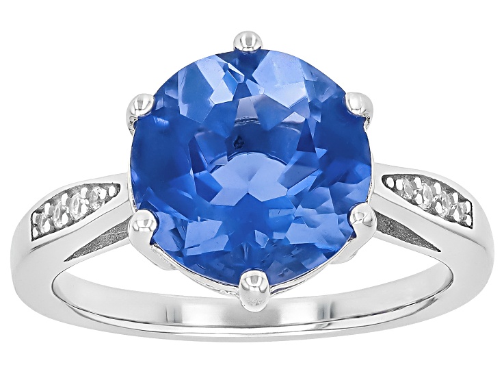 Blue Color Change Fluorite Rhodium Over Sterling Silver Ring