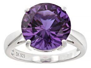 Purple Color Change Lab Created Sapphire Rhodium Over Sterling Silver Ring 7.48ct