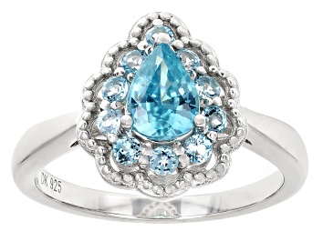 Picture of Blue Zircon Rhodium Over Sterling Silver Ring 1.37ctw